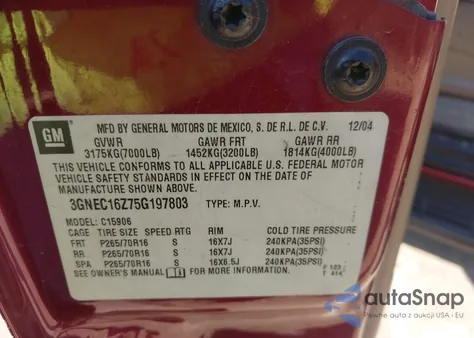 2005 Chevrolet Suburban 1500 Ls from USA, damaged, VIN 3GNEC16Z75G197803